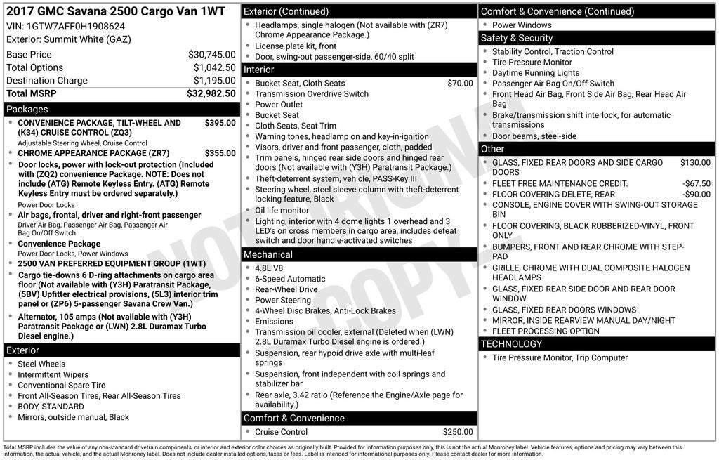 2017 GMC Savana 2500 Work Van