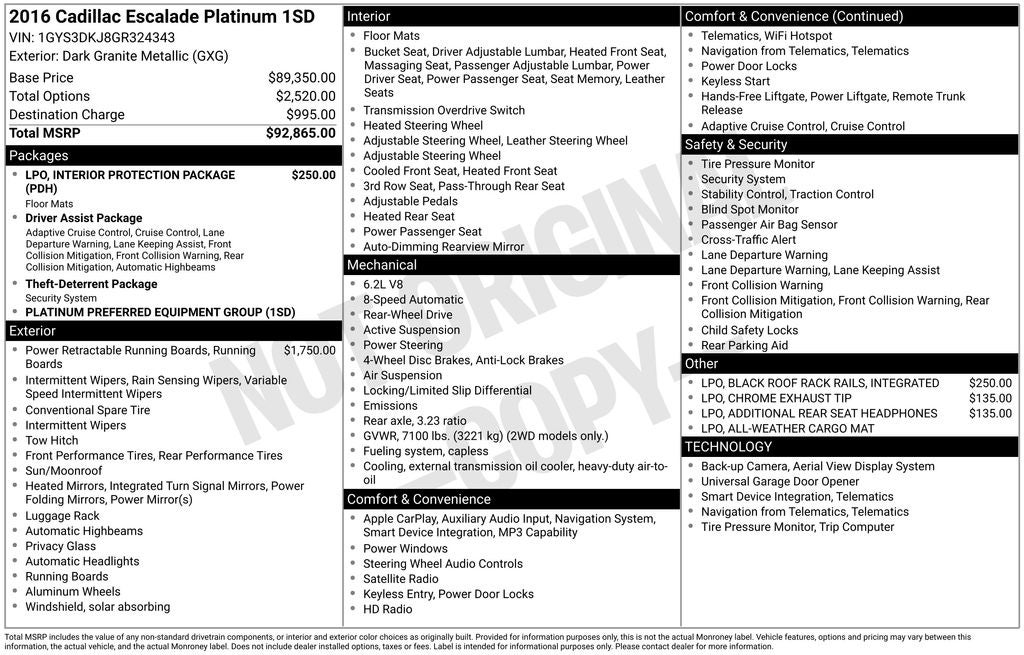 2016 Cadillac Escalade Platinum Edition