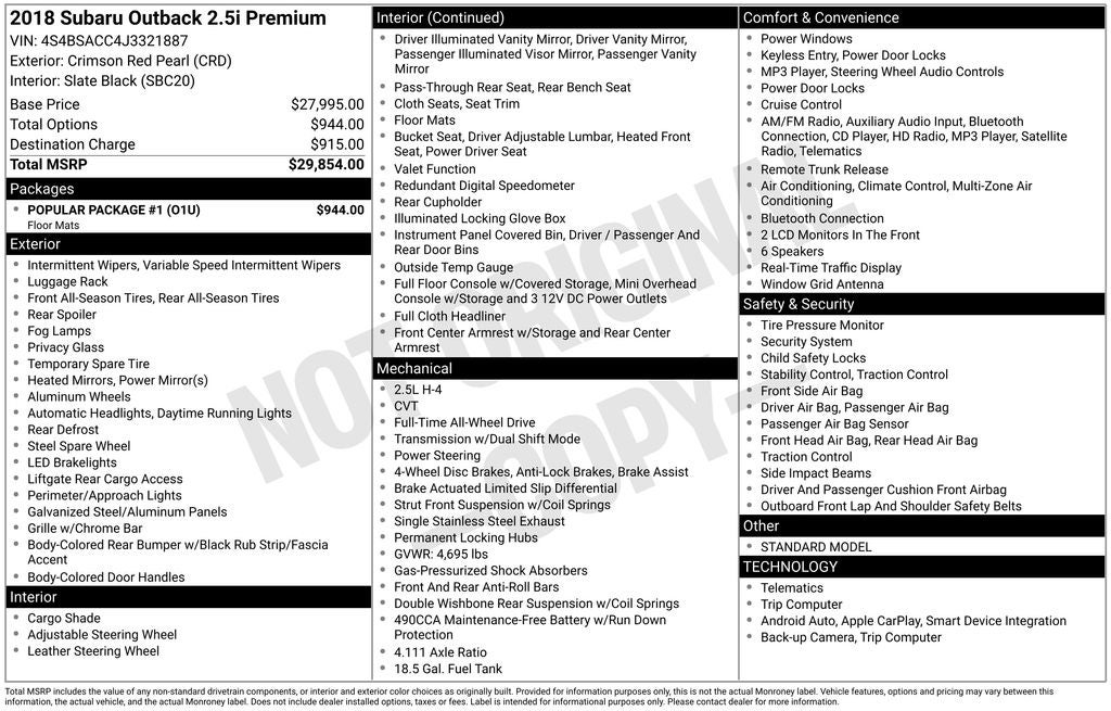 2018 Subaru Outback 2.5i Premium