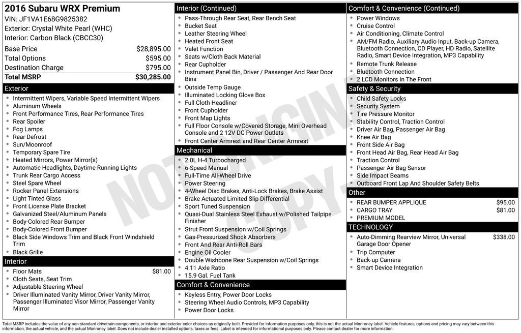 2016 Subaru WRX Premium