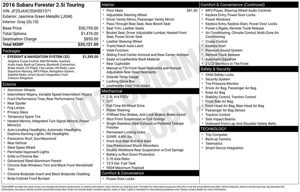 2016 Subaru Forester 2.5i Touring